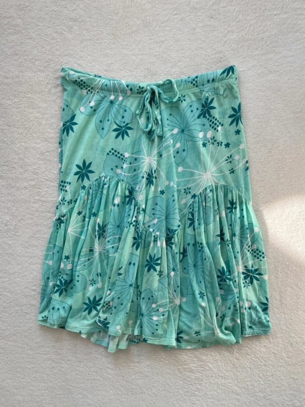 Vintage Y2K Turquoise Animal Floral 100% Modal Midi Skirt Size 10